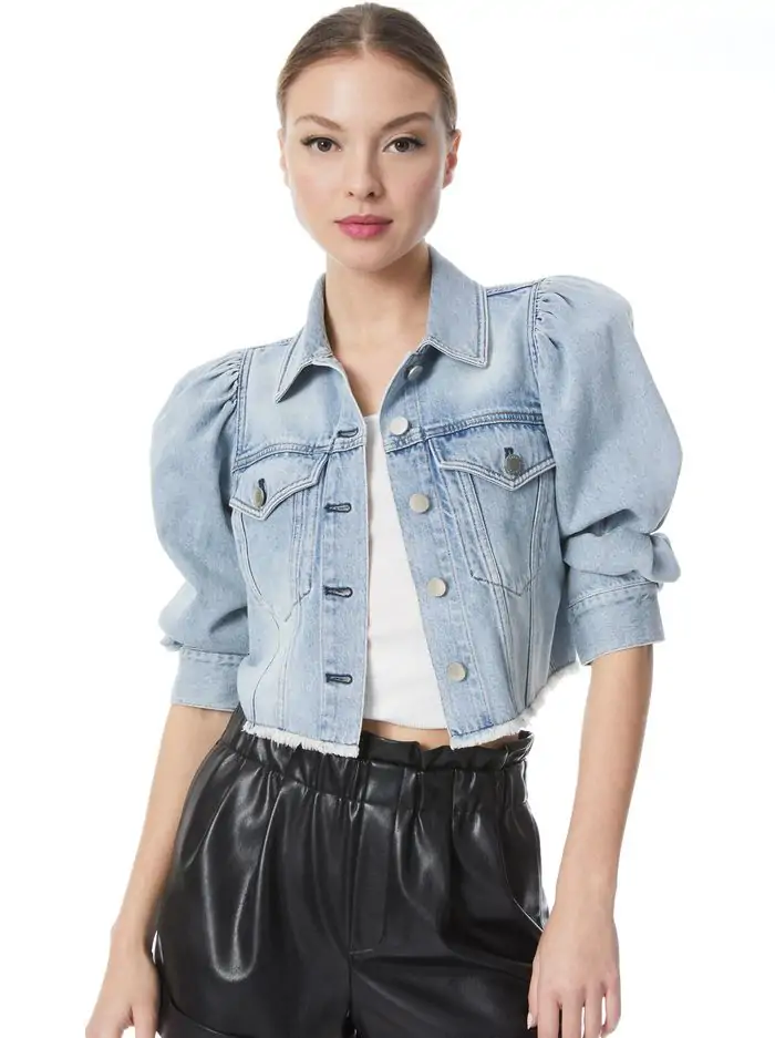 LANA PUFF SLEEVE DENIM JACKET WITH RAW HEM